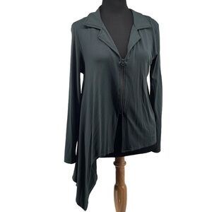 𝅺ingrid Munt made Spain asymmetrical zip up sweater green lagenlook soft cozy S